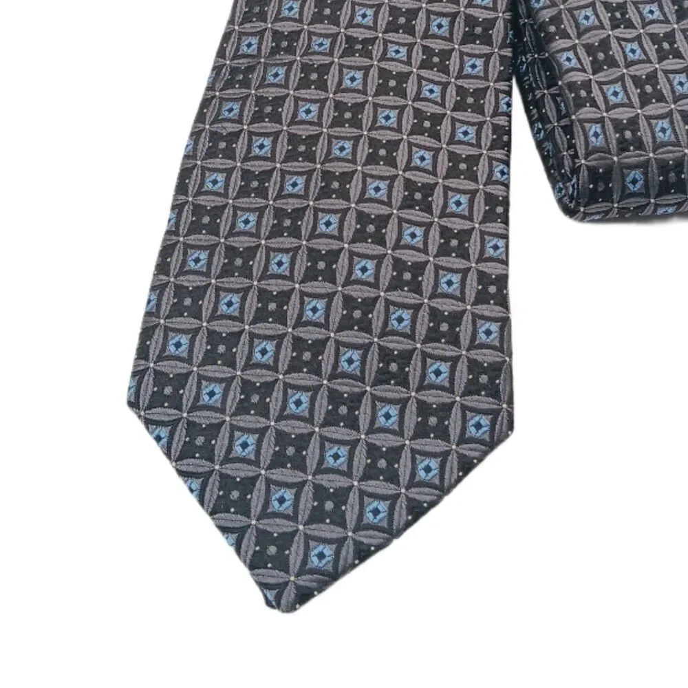 Nordstrom Silk Tie Boys 52.5” Gray Blue Geometric Classic New